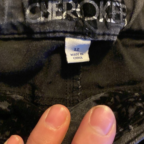 Girls black jeggings with black flowered flocking - Picture 6 of 13